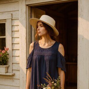 Threadz Australia Blue Boho Cold Shoulder Blouse Size S